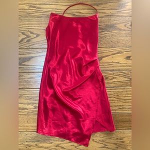 Selfie Leslie red silky slip dress adjustable straps side slit S